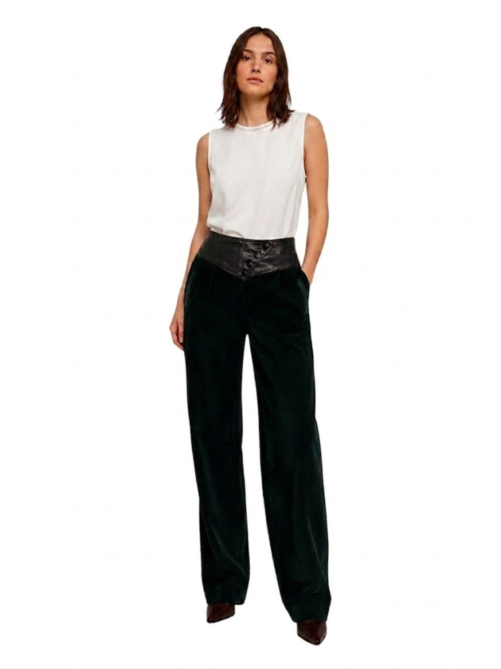 Vintage Black Suede & Leather Trim High Rise Pants Canada Minimalist Avant Garde